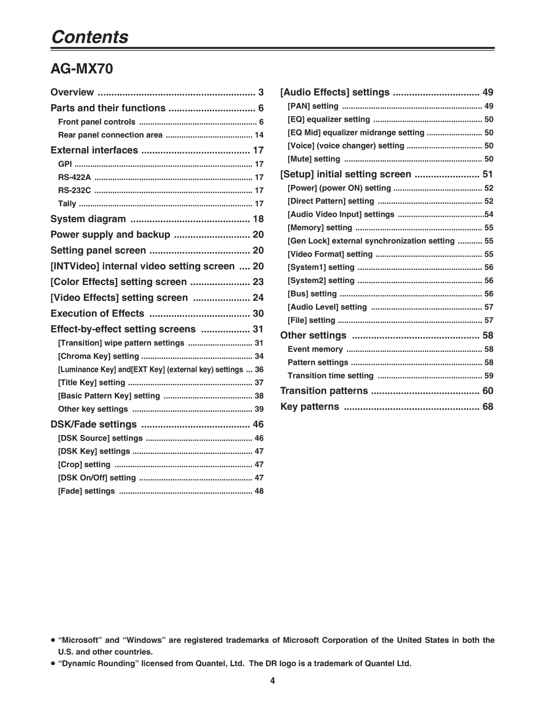 Panasonic AG-MX70P manual Contents 