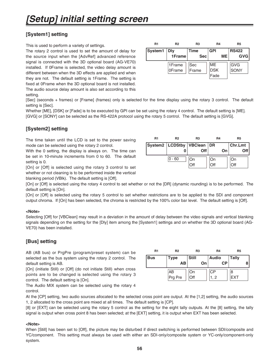 Panasonic AG-MX70P manual System1 setting, System2 setting, Bus setting 