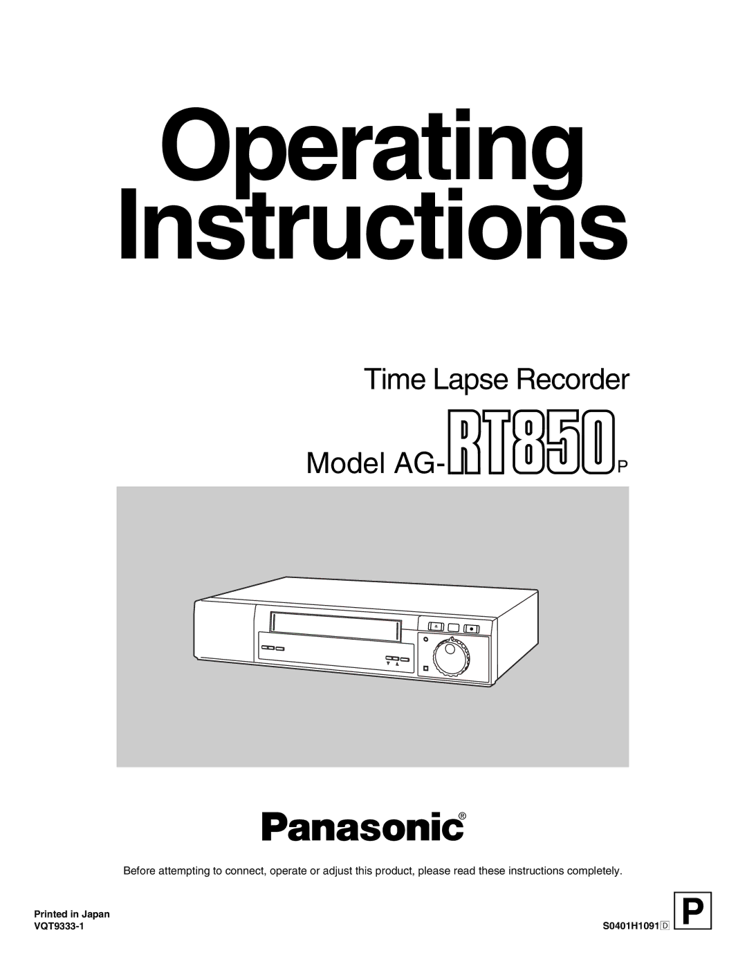 Panasonic AG-RT850P manual Operating Instructions 