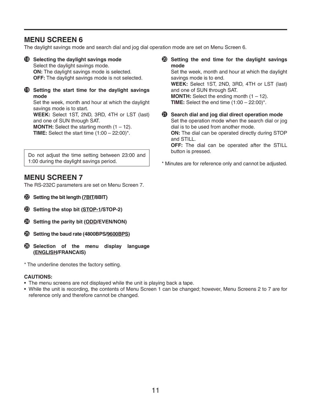 Panasonic AG-RT850P manual 9Setting the start time for the daylight savings mode 