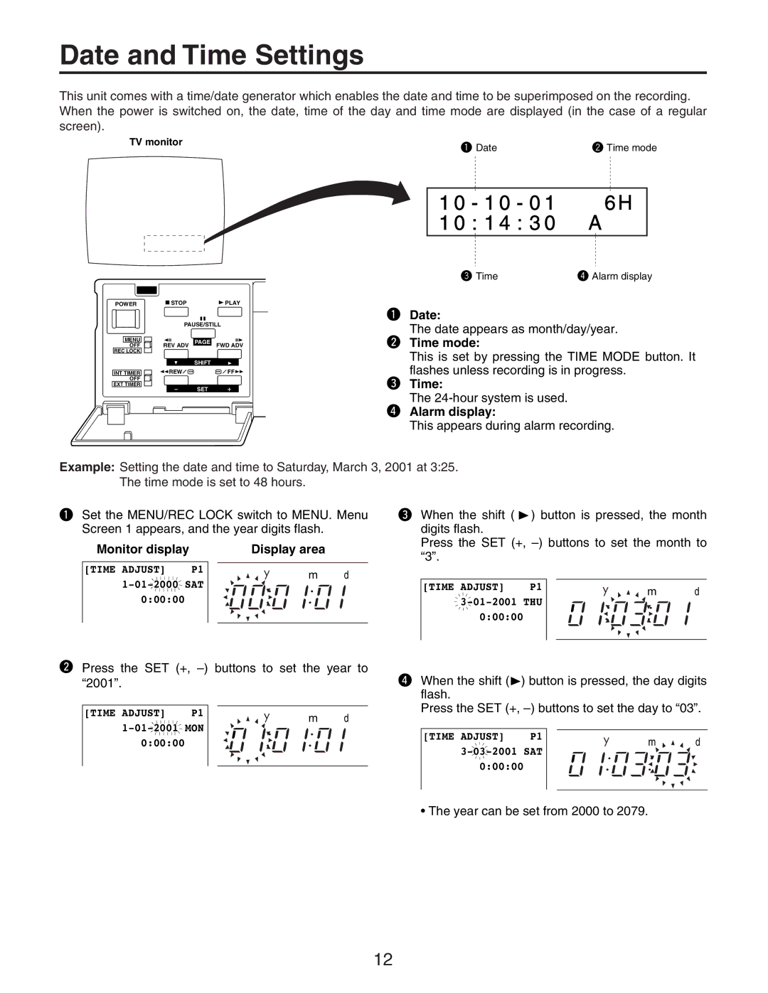 Panasonic AG-RT850P manual Date and Time Settings 