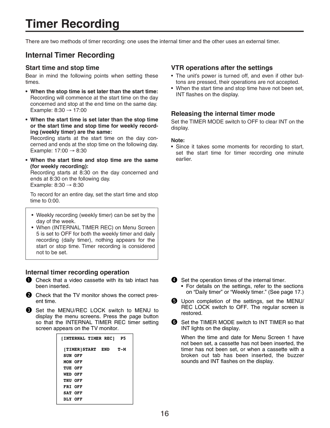 Panasonic AG-RT850P manual Internal Timer Recording 