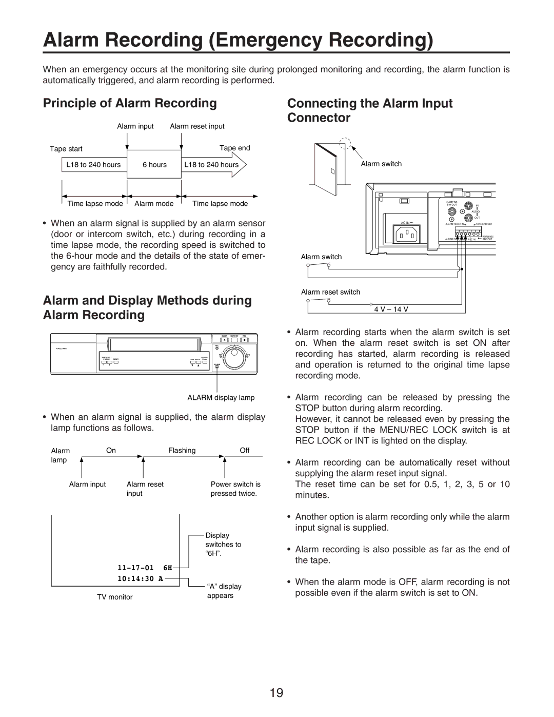 Panasonic AG-RT850P manual Alarm Recording Emergency Recording, Principle of Alarm Recording 