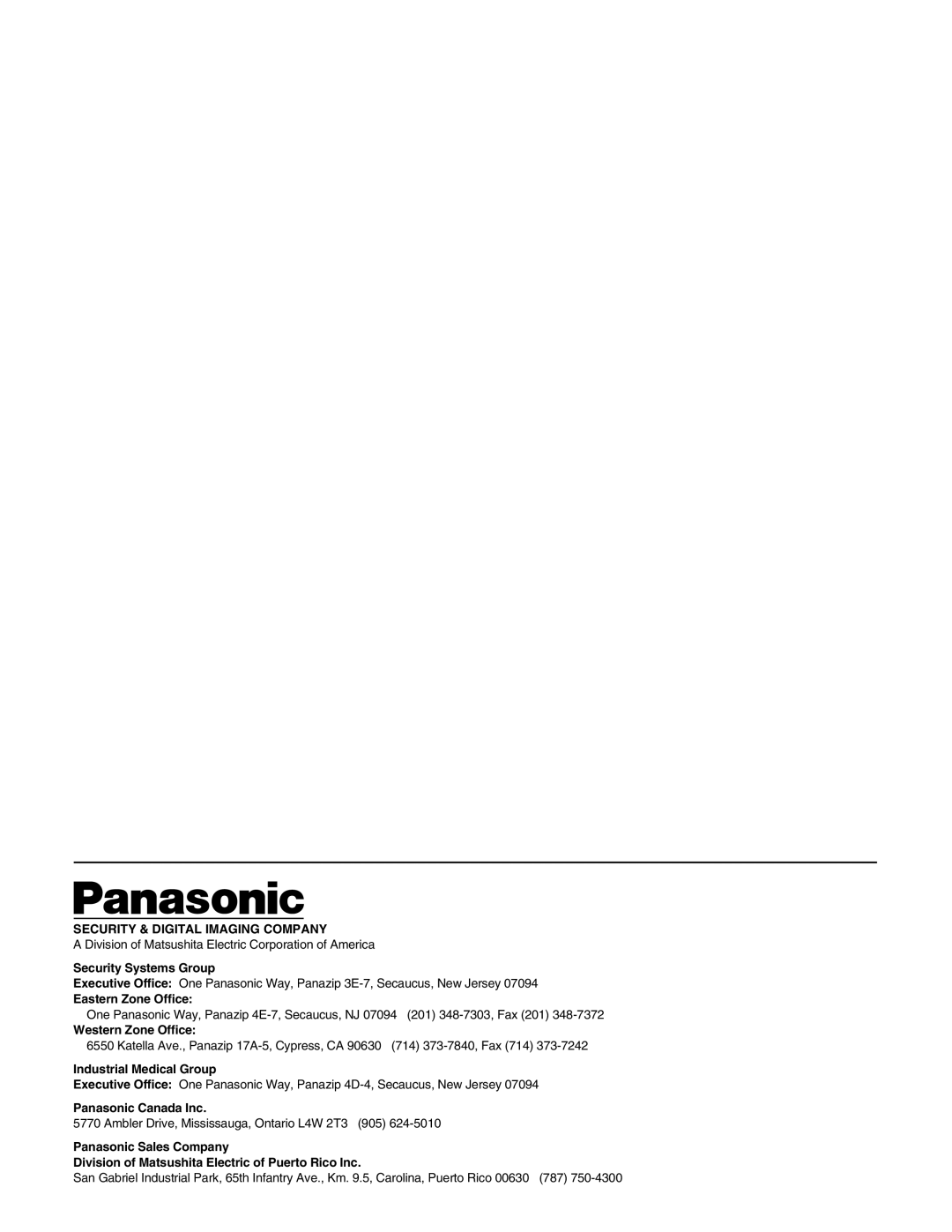 Panasonic AG-RT850P manual Security & Digital Imaging Company 