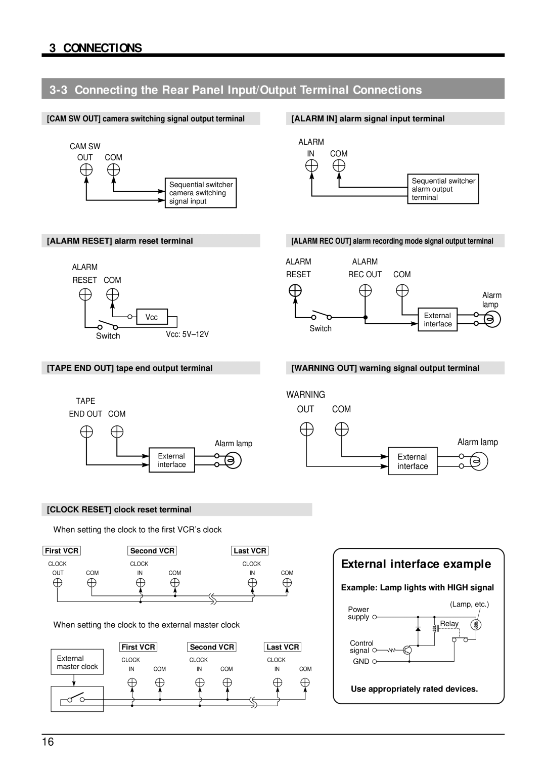 Panasonic AG-TL950 appendix Connecting the Rear Panel Input/Output Terminal Connections 