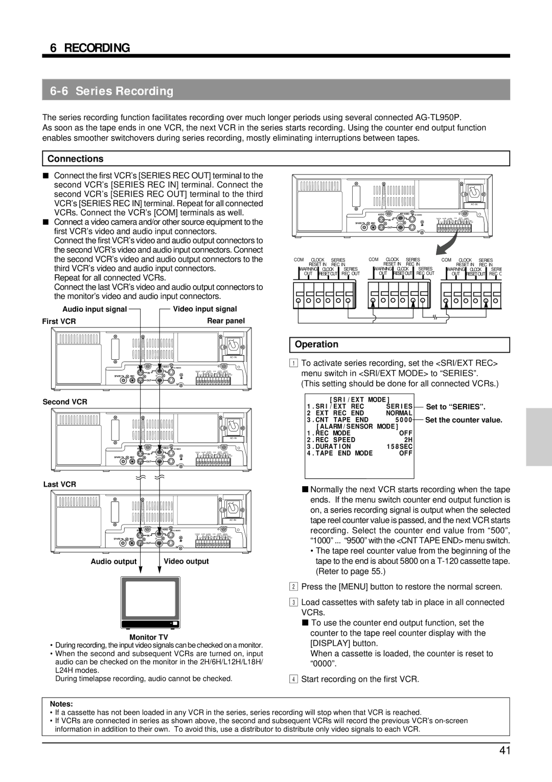 Panasonic AG-TL950 appendix Series Recording, Connections, Operation, Repeat for all connected VCRs 