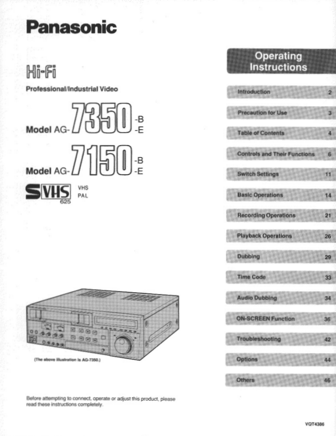 Panasonic AG7150 manual 