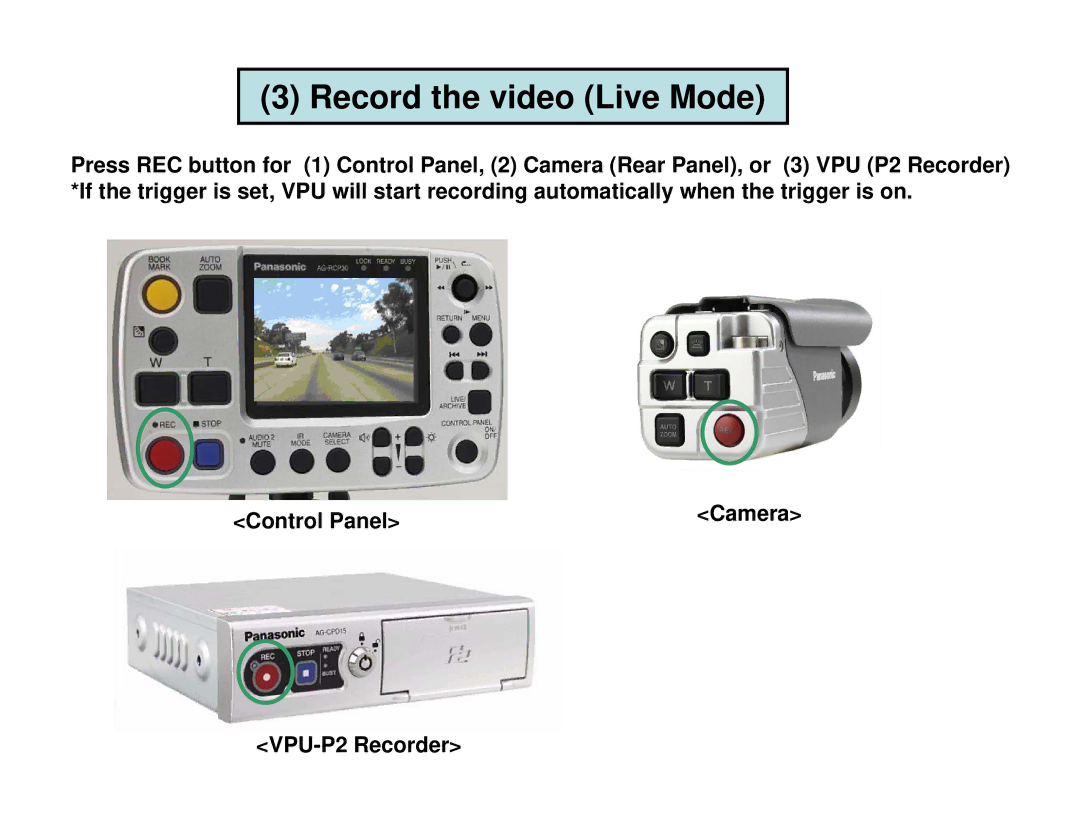 Panasonic AGCK10P manual Record the video Live Mode 