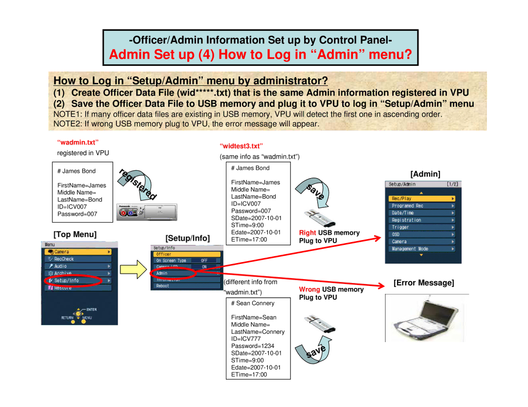 Panasonic AGCK10P manual Admin Set up 4 How to Log in Admin menu?, How to Log in Setup/Admin menu by administrator? 