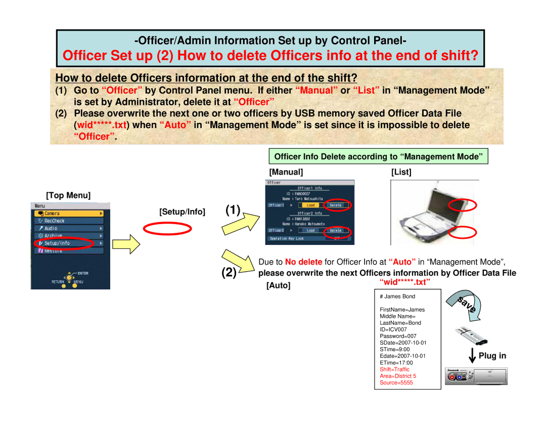 Panasonic AGCK10P manual How to delete Officers information at the end of the shift?, Autowid*****.txt 