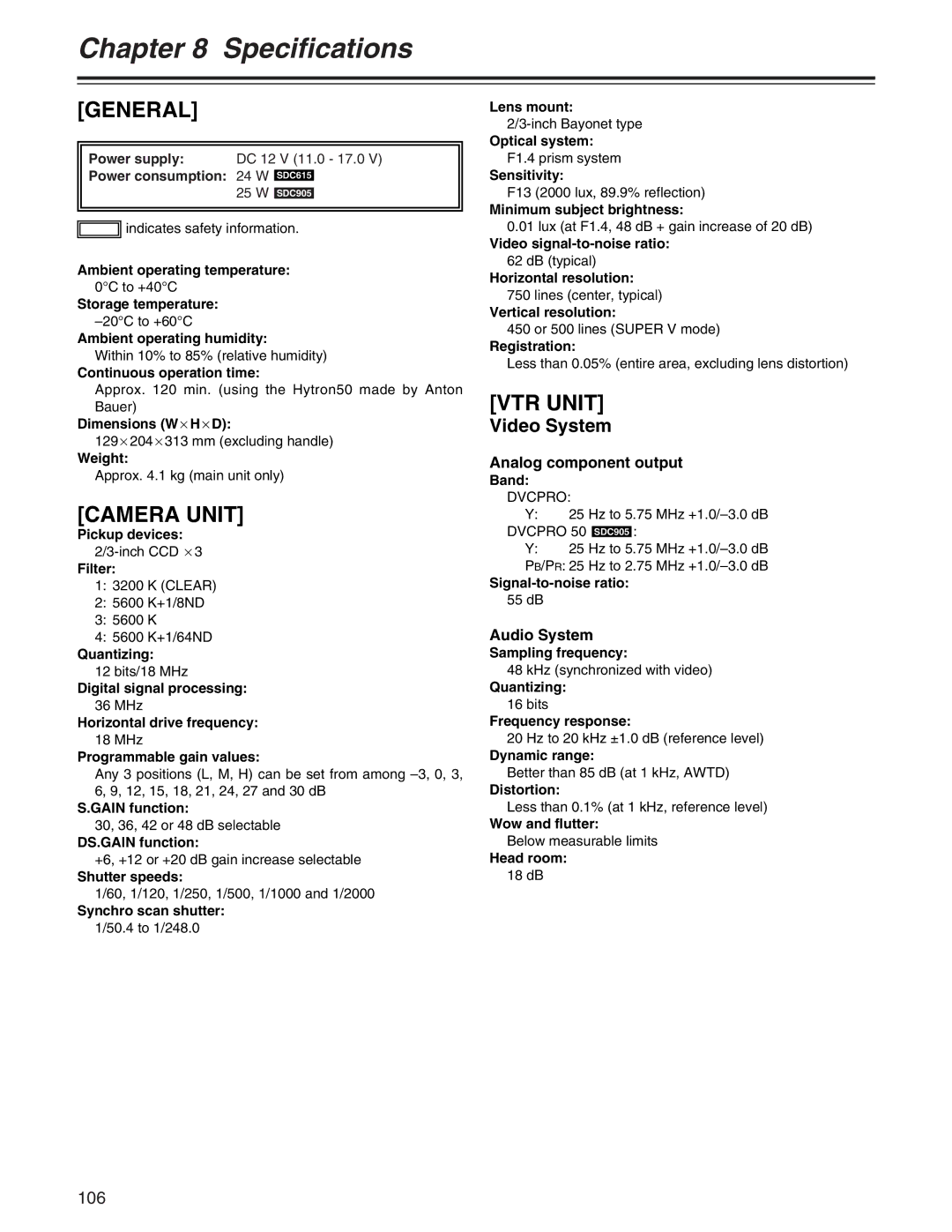 Panasonic AJ- E operating instructions Video System, Analog component output, Audio System 