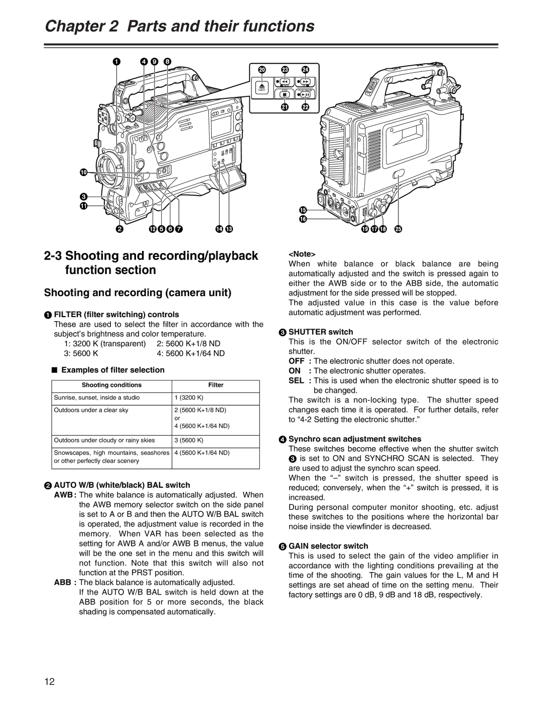 Panasonic AJ- E operating instructions Shooting and recording camera unit 