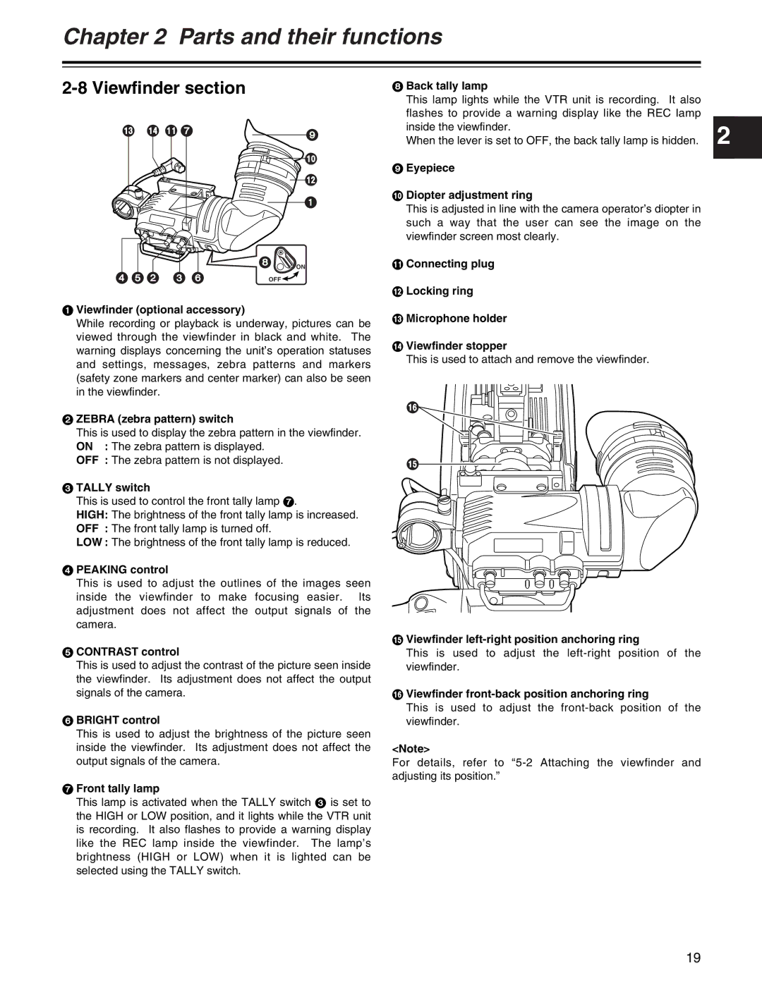 Panasonic AJ- E operating instructions Viewfinder section 