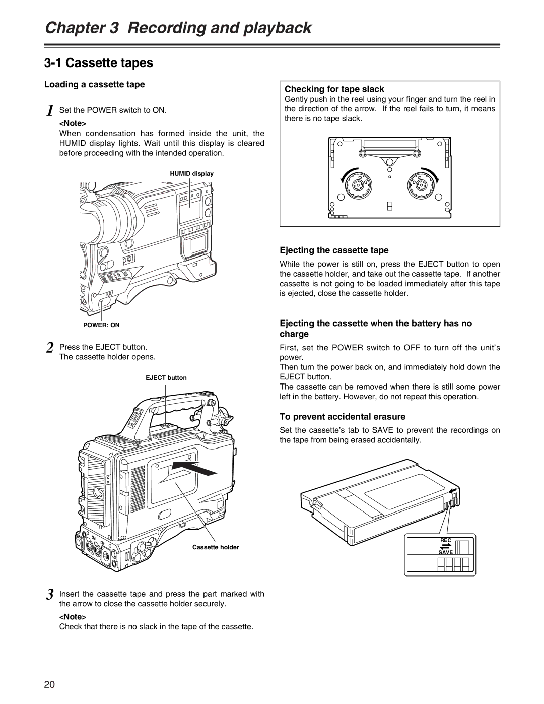 Panasonic AJ- E operating instructions Cassette tapes 