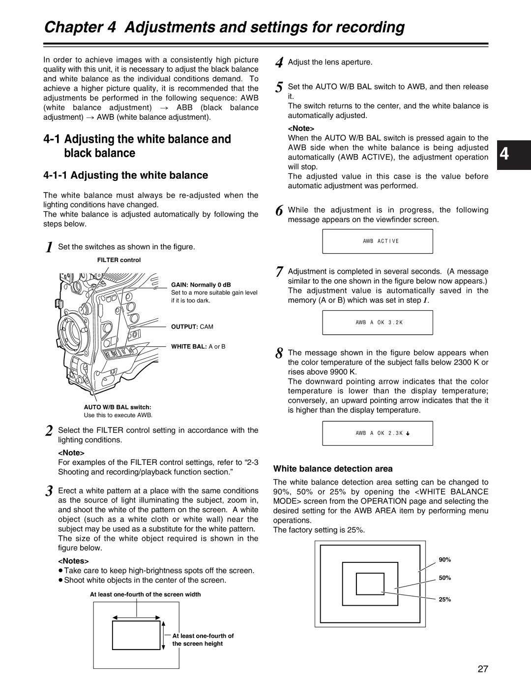 Panasonic AJ- E Adjusting the white balance and black balance, White balance detection area, Output CAM 