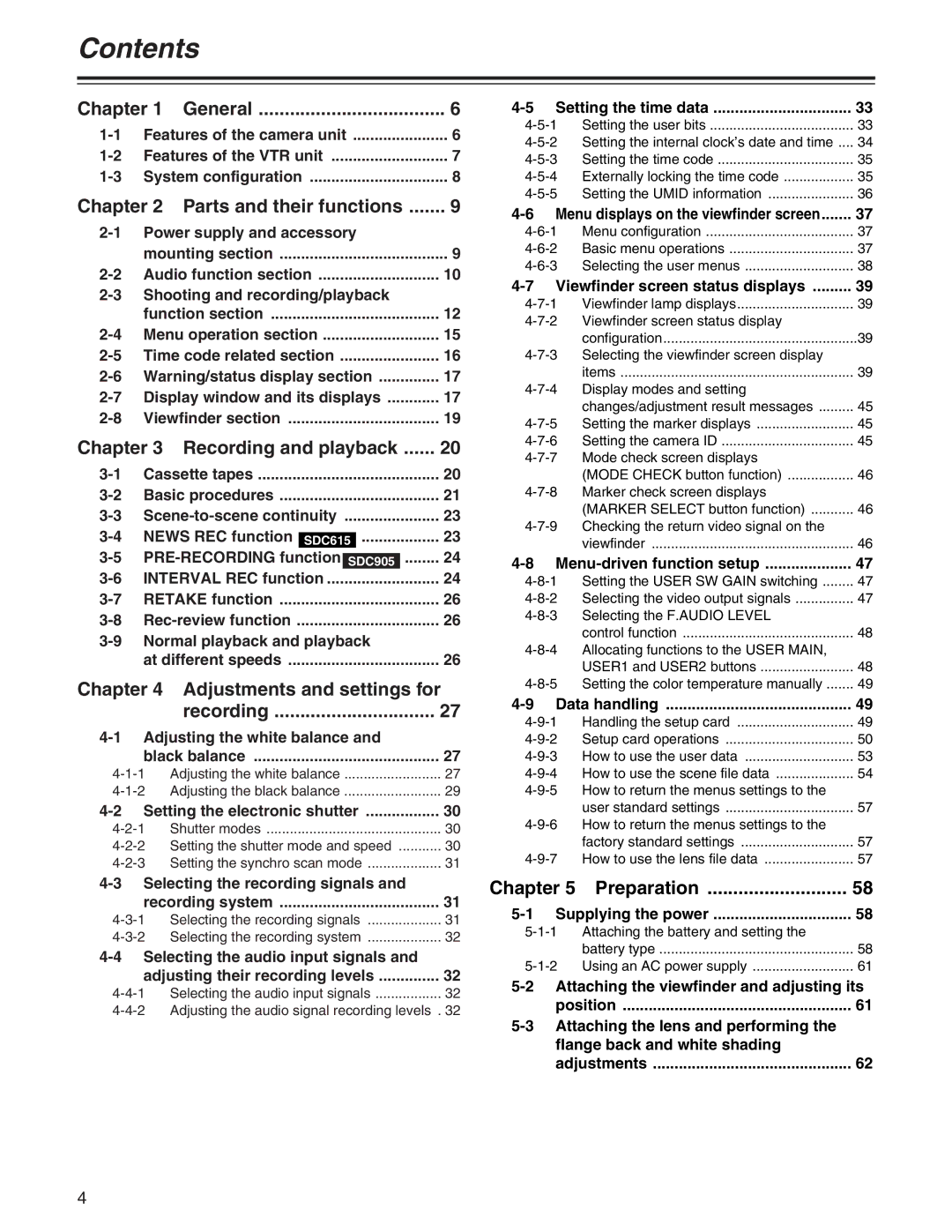 Panasonic AJ- E operating instructions Contents 