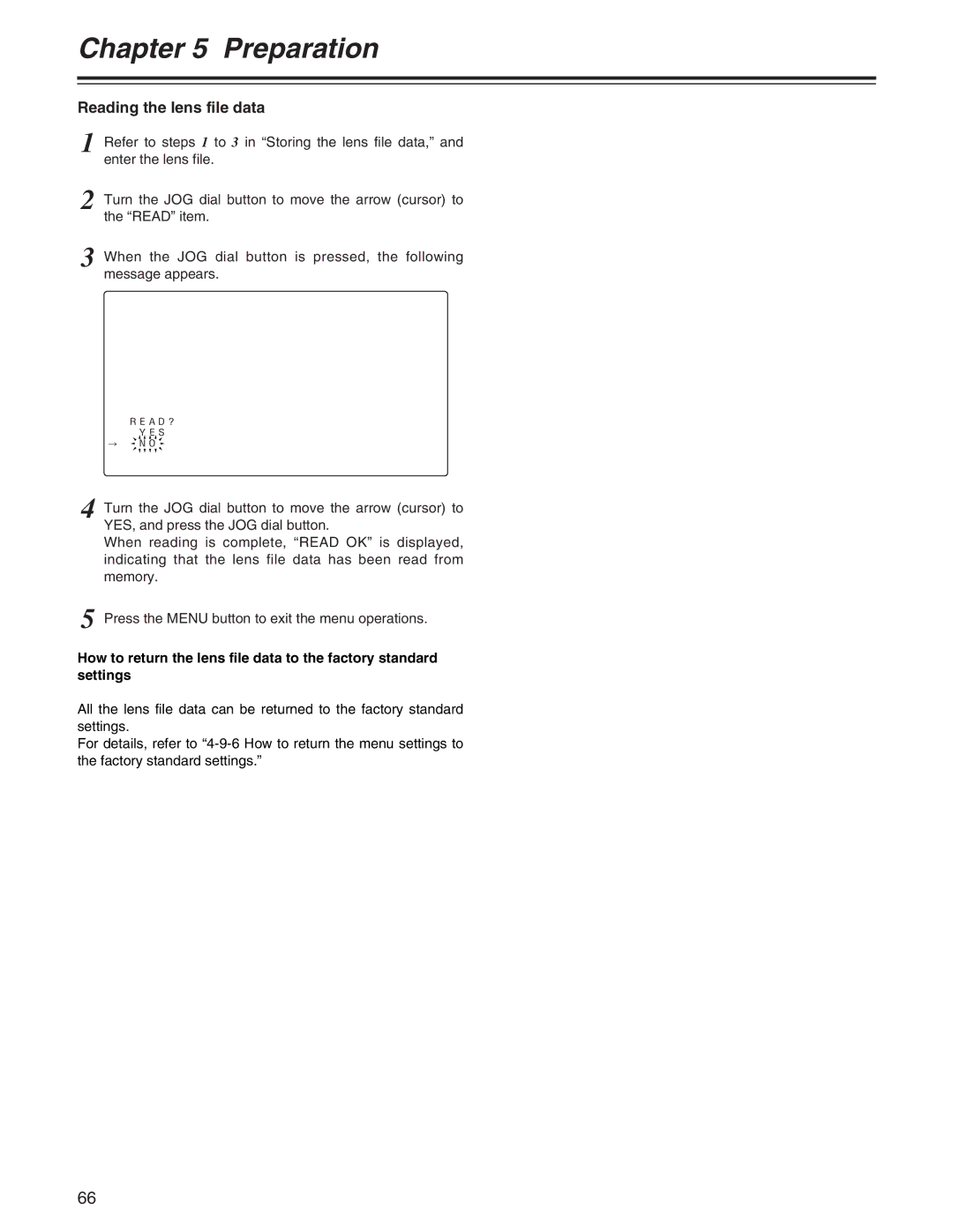 Panasonic AJ- E operating instructions Reading the lens file data 