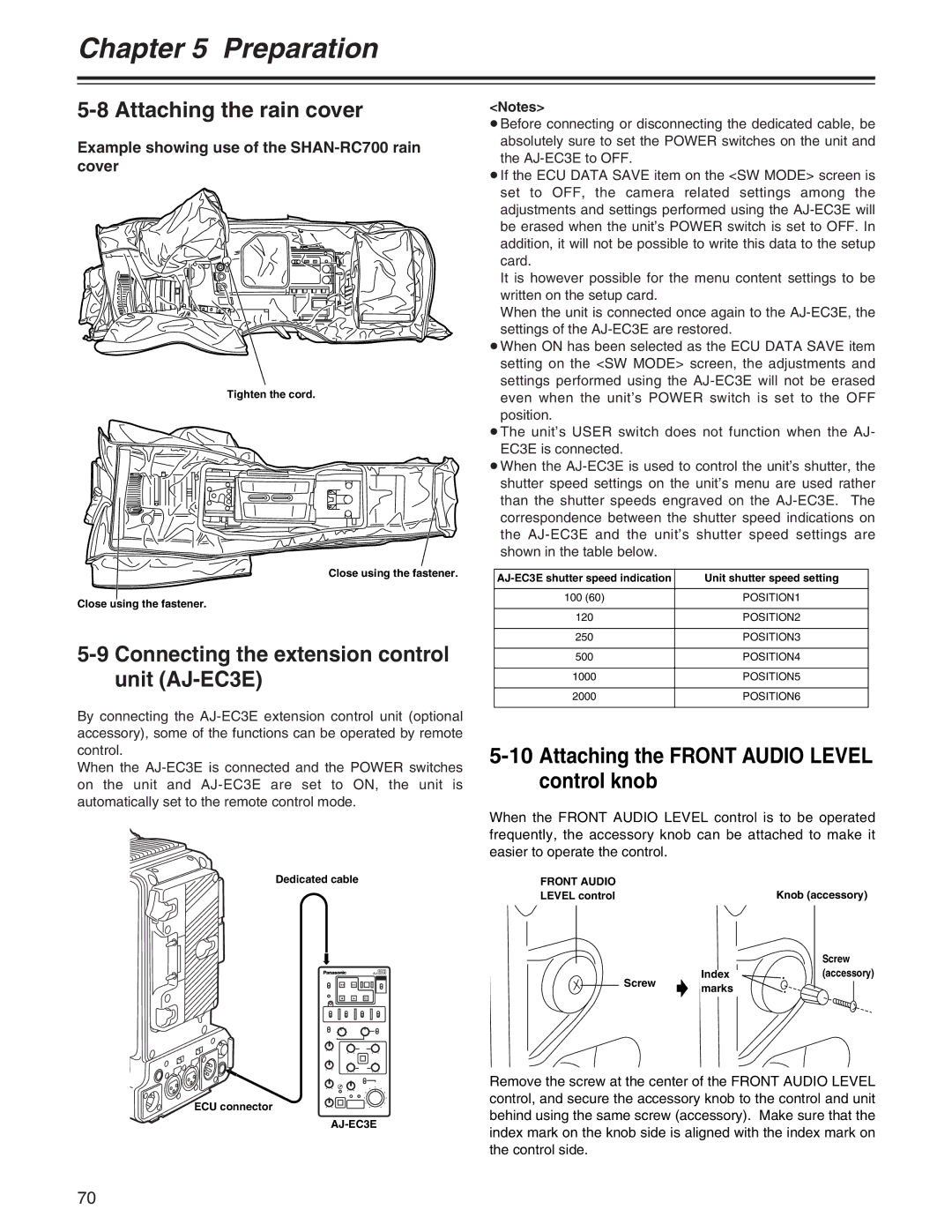 Panasonic AJ- E operating instructions Attaching the rain cover, Connecting the extension control unit AJ-EC3E 