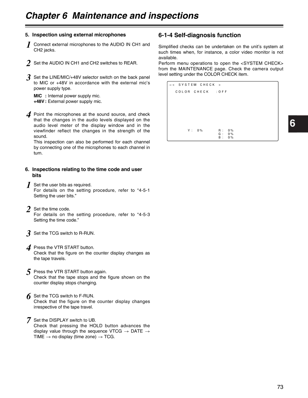 Panasonic AJ- E operating instructions Self-diagnosis function, Inspection using external microphones 