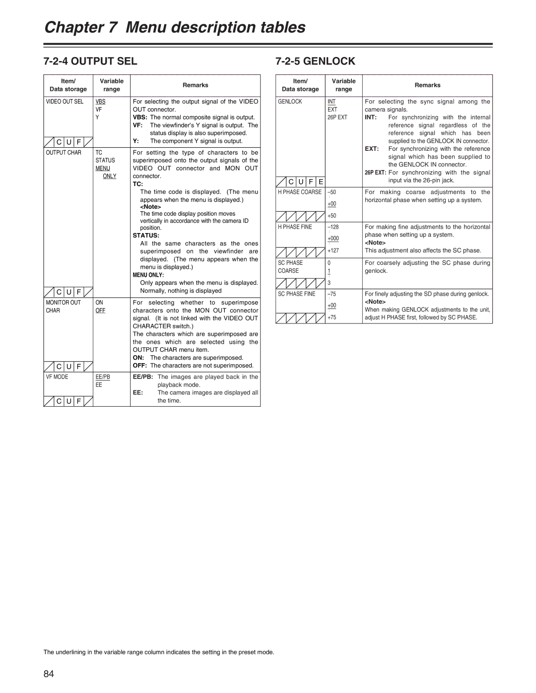 Panasonic AJ- E operating instructions Output SEL, Genlock, Int, 26P EXT For 