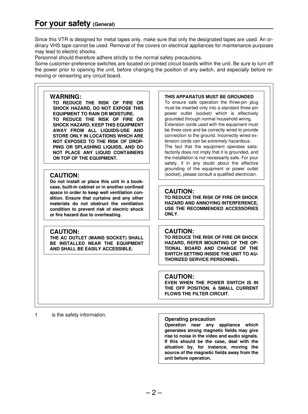 Panasonic AJ- HD3700B manual For your safety General, Is the safety information, Operating precaution 