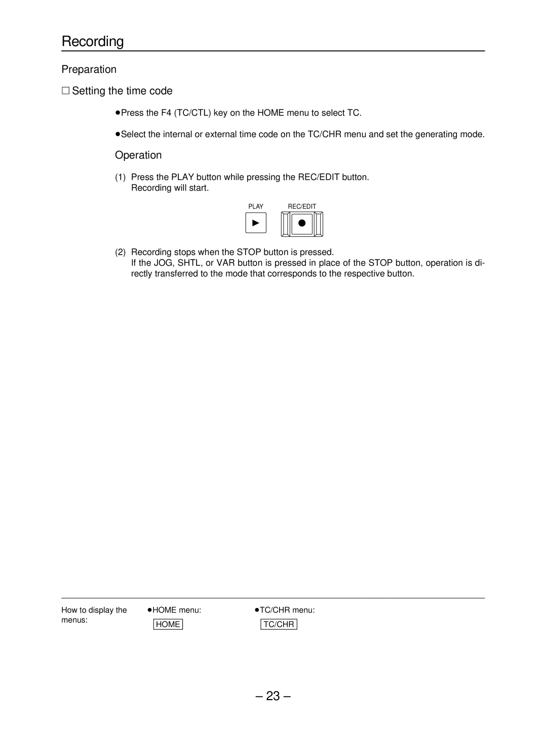 Panasonic AJ- HD3700B manual Preparation ∑ Setting the time code, Operation 