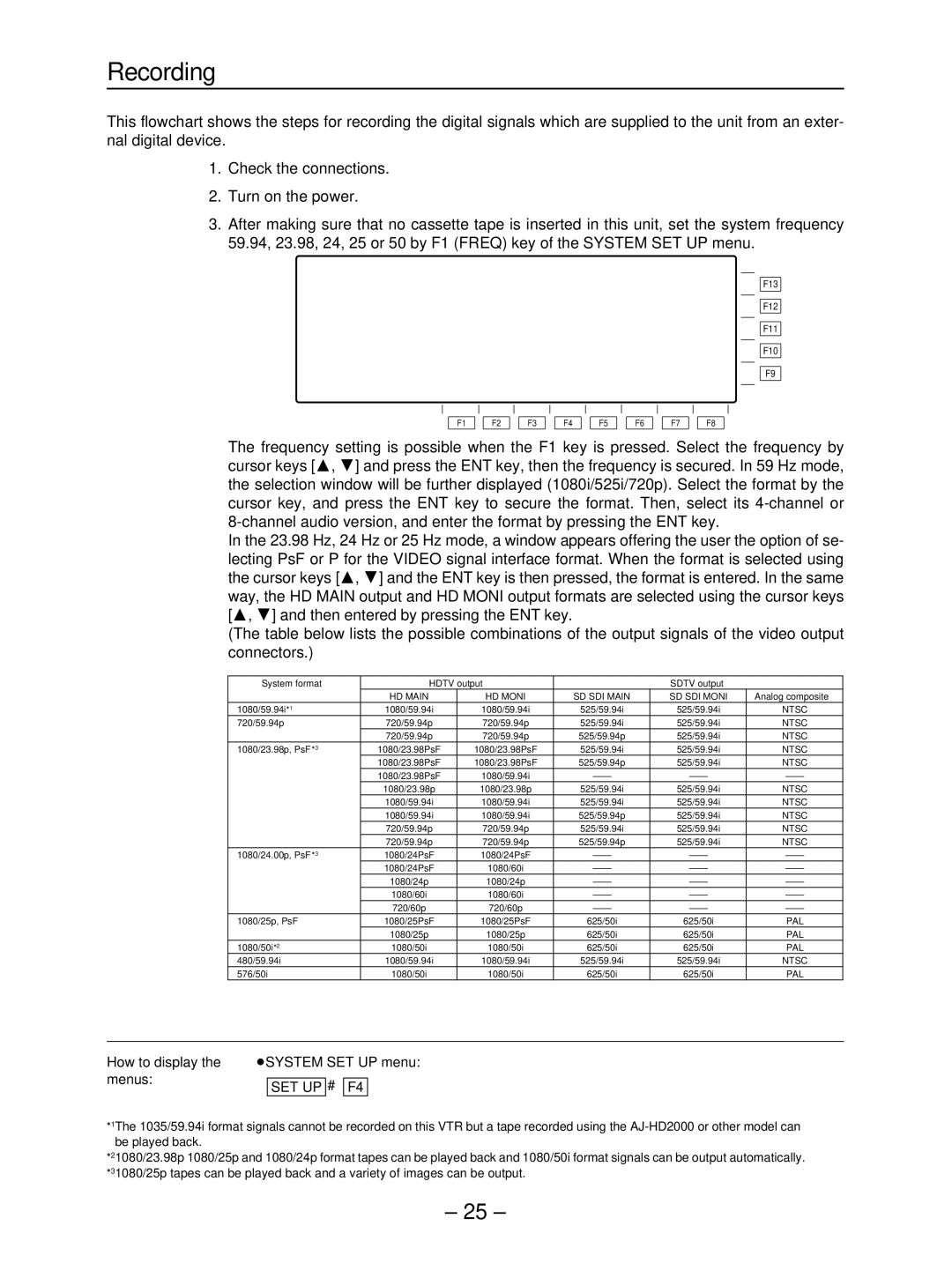 Panasonic AJ- HD3700B manual How to display the ≥SYSTEM SET UP menu Menus 