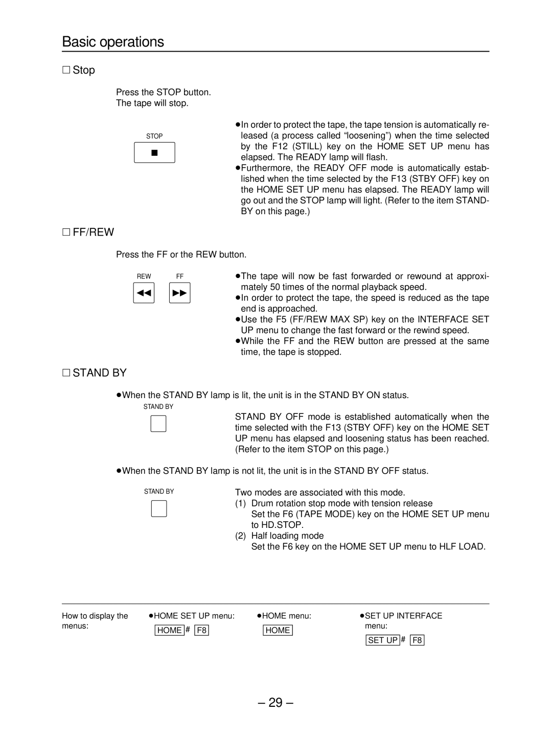 Panasonic AJ- HD3700B manual Basic operations, ∑ Stop 