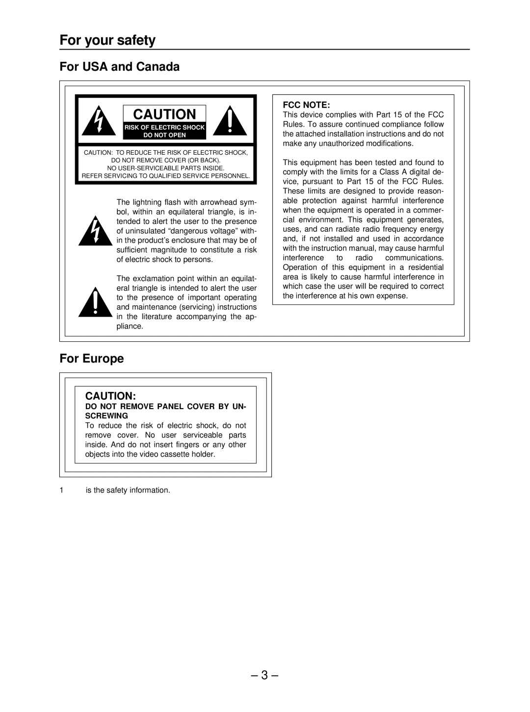 Panasonic AJ- HD3700B manual For your safety, FCC Note 