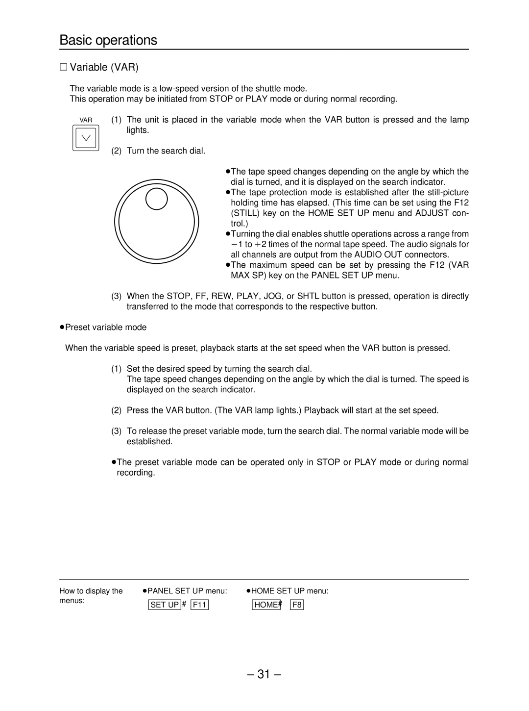 Panasonic AJ- HD3700B manual ∑ Variable VAR, ≥Preset variable mode 