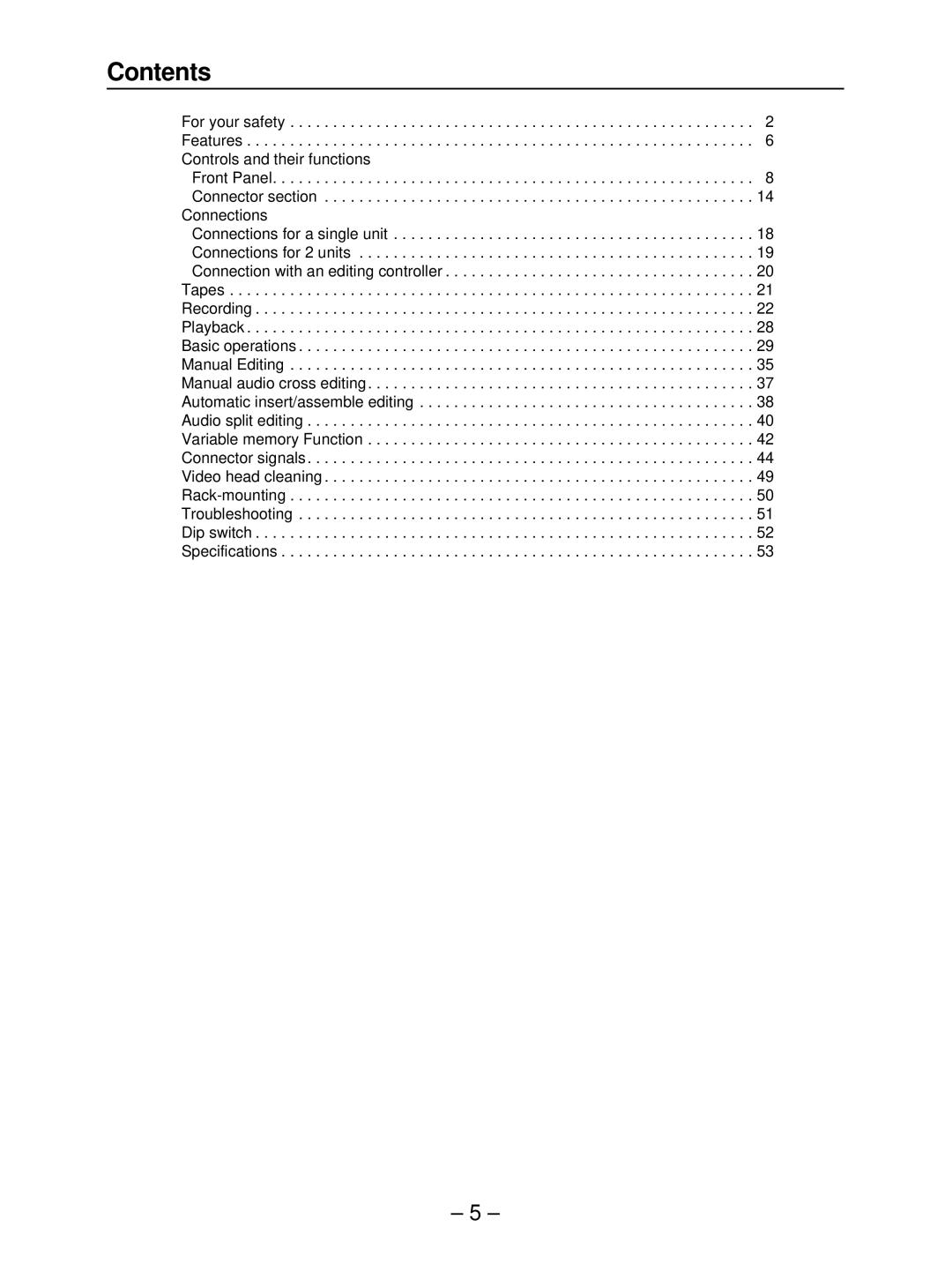 Panasonic AJ- HD3700B manual Contents 