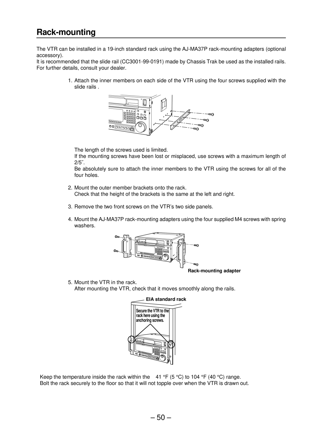 Panasonic AJ- HD3700B manual Rack-mounting 