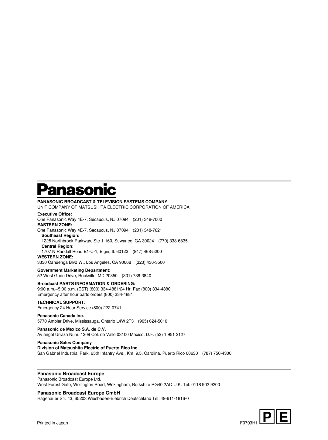 Panasonic AJ- HD3700B manual Panasonic Broadcast Europe 