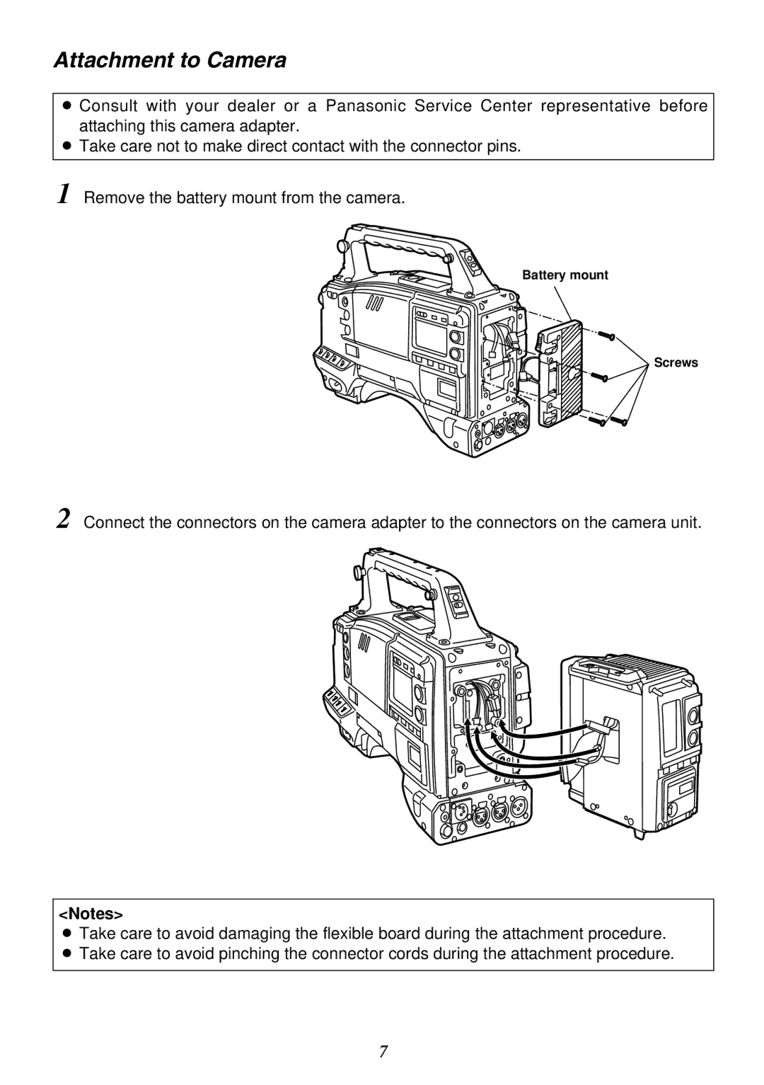 Panasonic AJ-CA910P manual Attachment to Camera 