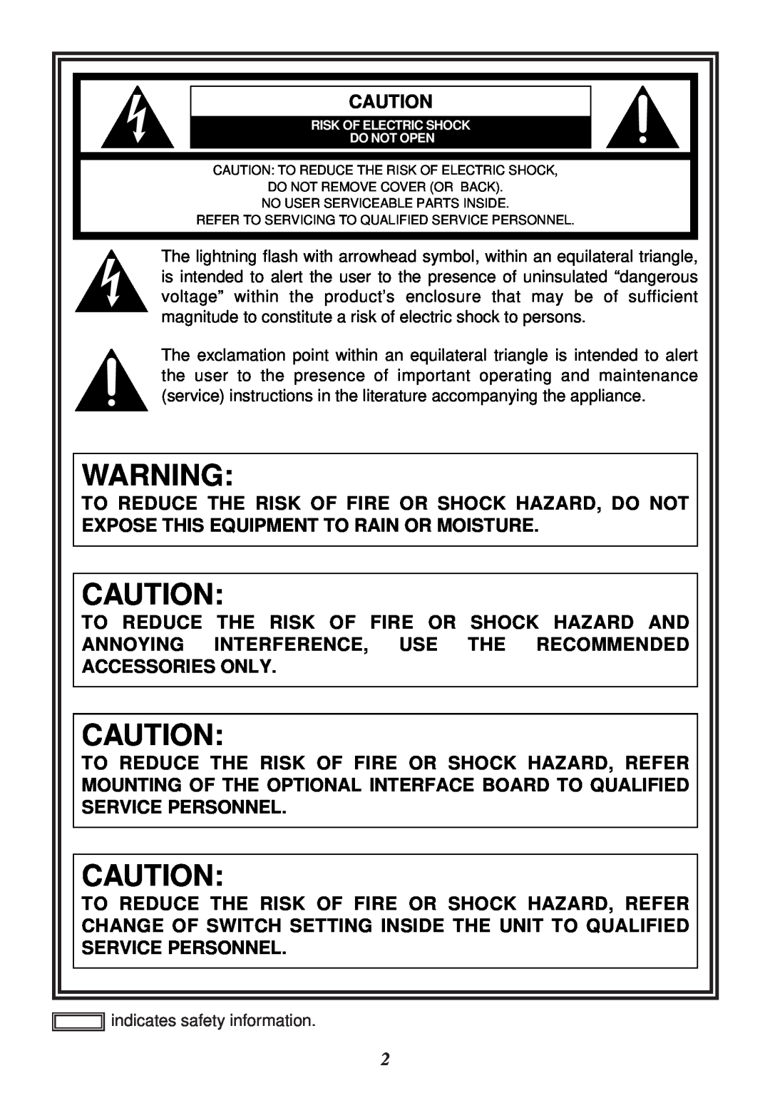 Panasonic AJ-CA910P manual indicates safety information 