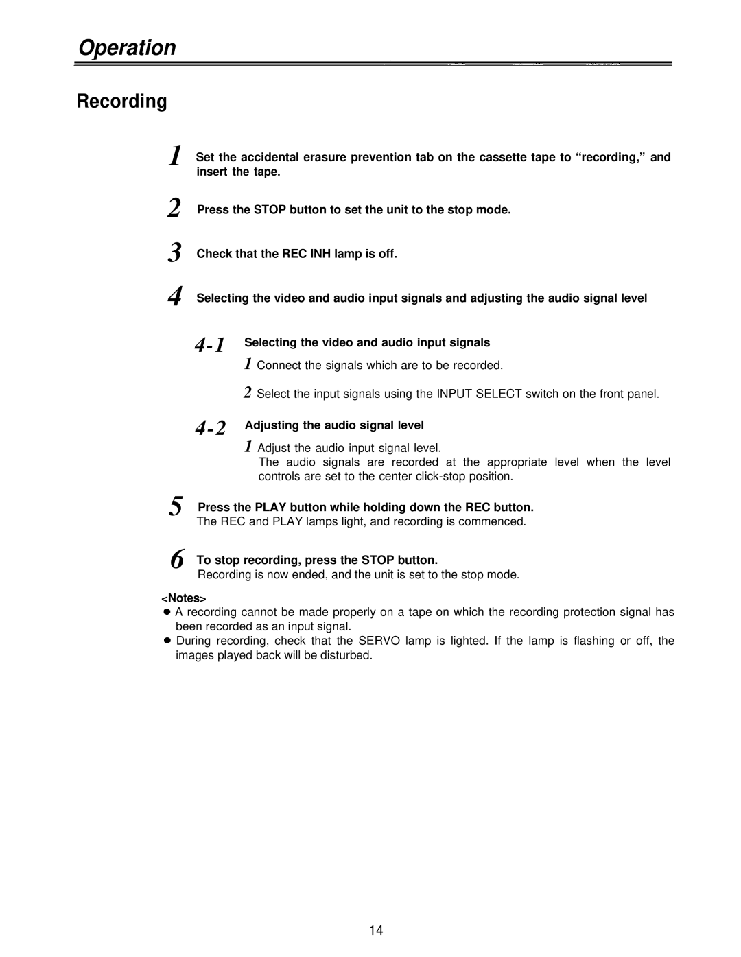 Panasonic AJ-D230HP operating instructions Recording 