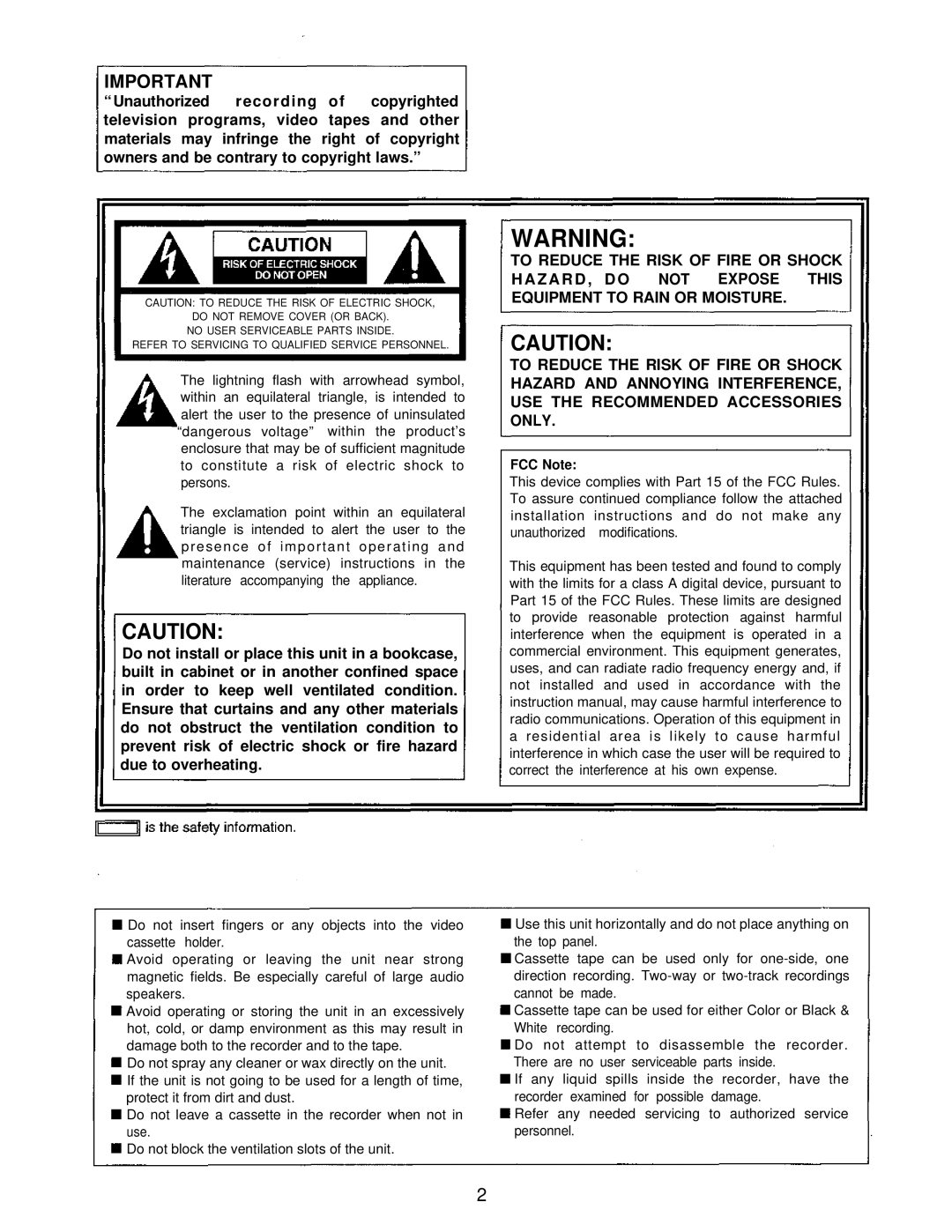 Panasonic AJ-D230HP operating instructions FCC Note 