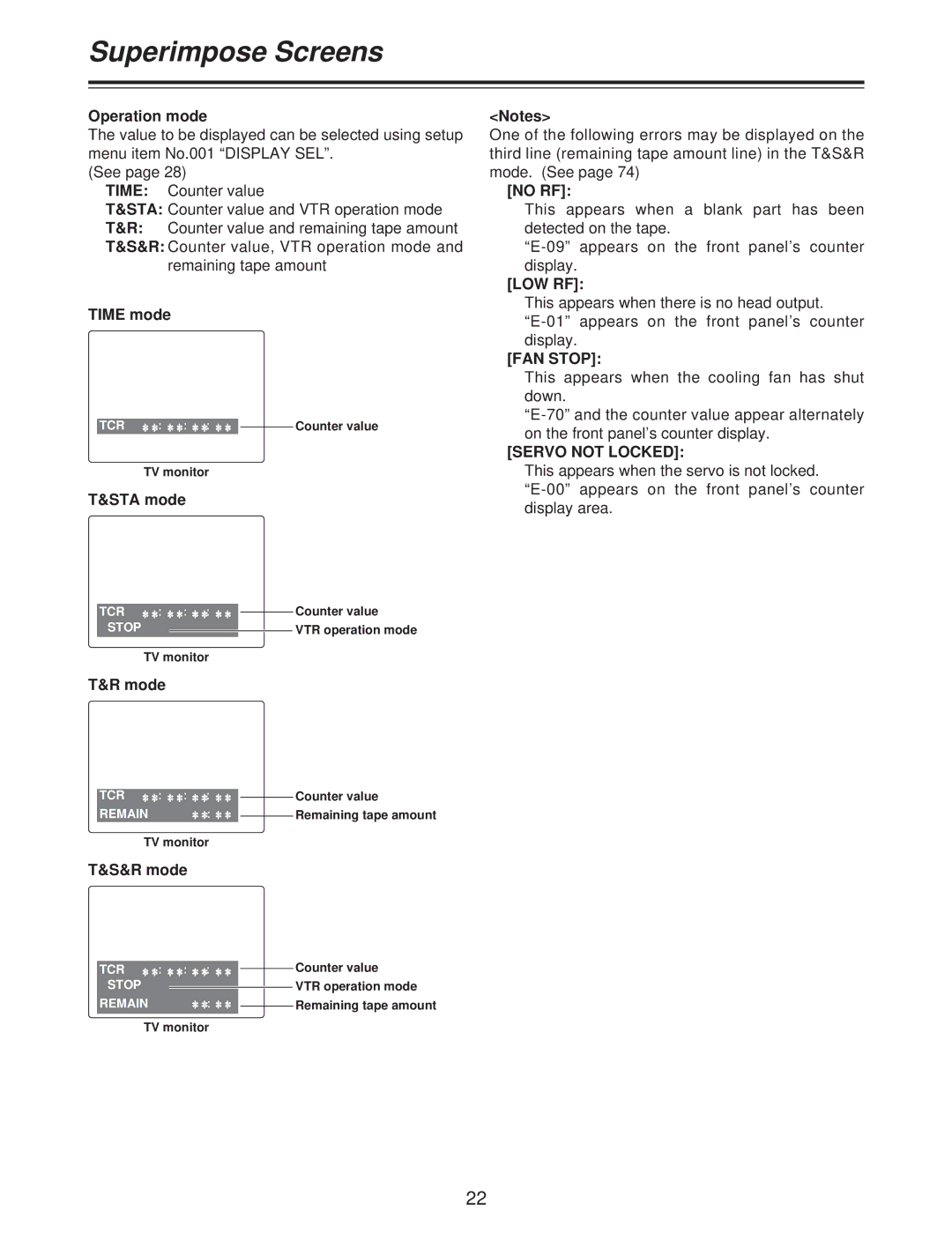 Panasonic AJ-D250P operating instructions Superimpose Screens 