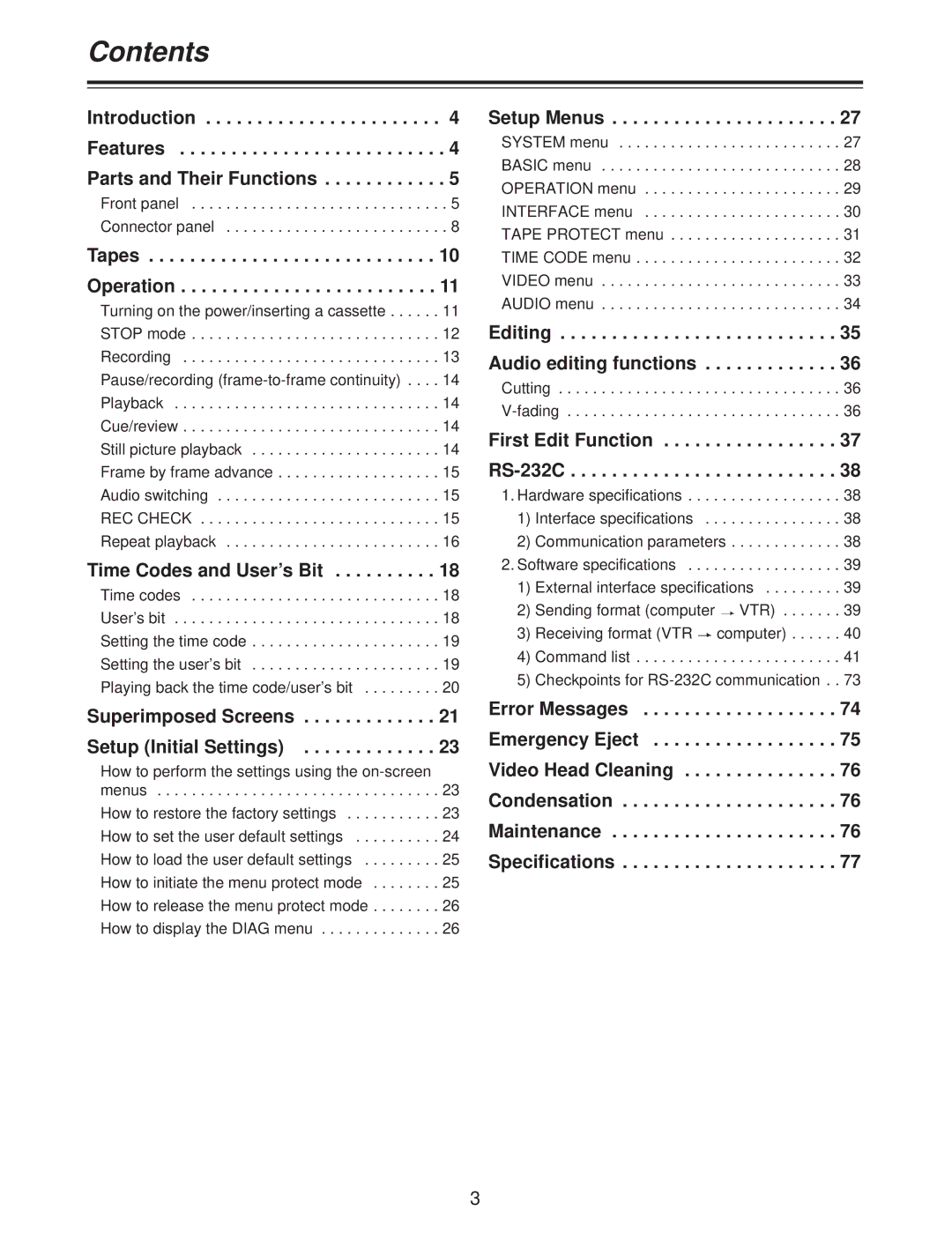 Panasonic AJ-D250P operating instructions Contents 