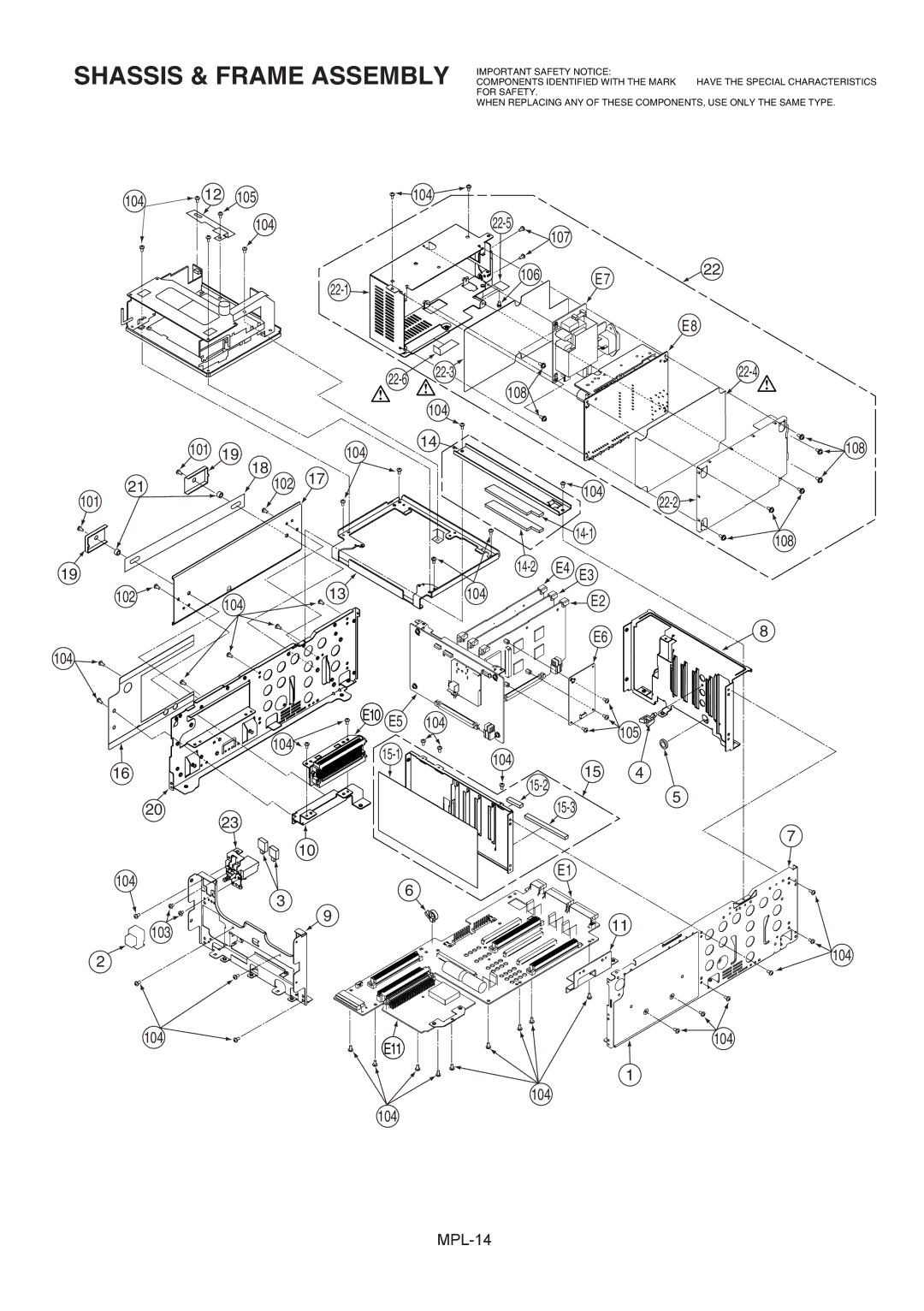 Panasonic AJ-D255MC, AJ-SD255PE manual Shassis & Frame Assembly Important Safety Notice 