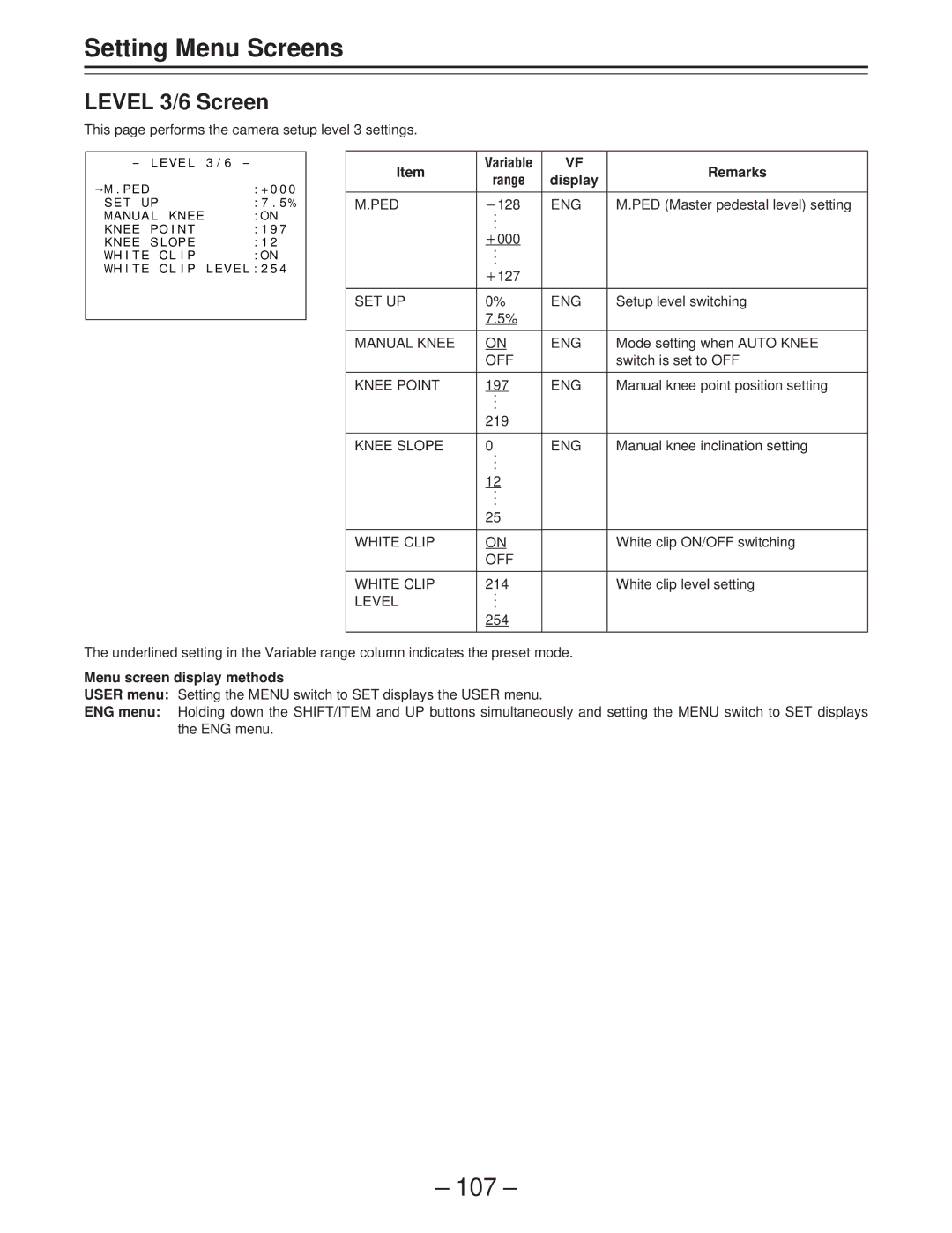 Panasonic AJ-D400 operating instructions Level 3/6 Screen 