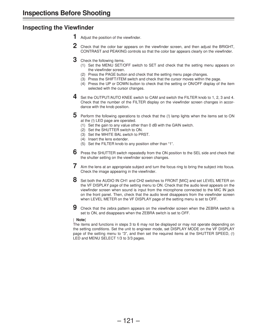 Panasonic AJ-D400 operating instructions Inspecting the Viewfinder 