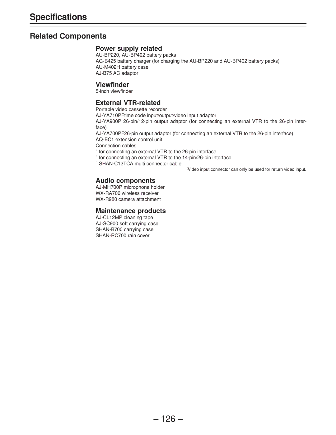 Panasonic AJ-D400 operating instructions Related Components 