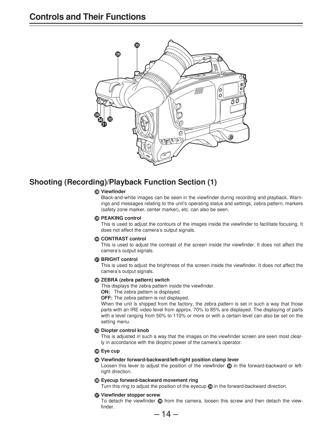 Panasonic AJ-D400 operating instructions Shooting Recording/Playback Function Section 