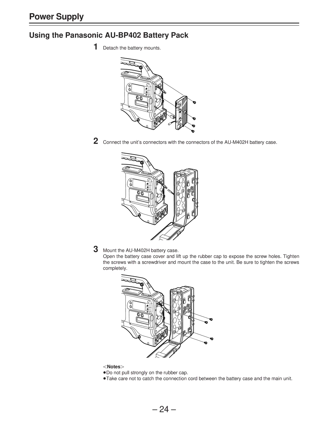 Panasonic AJ-D400 operating instructions Using the Panasonic AU-BP402 Battery Pack 