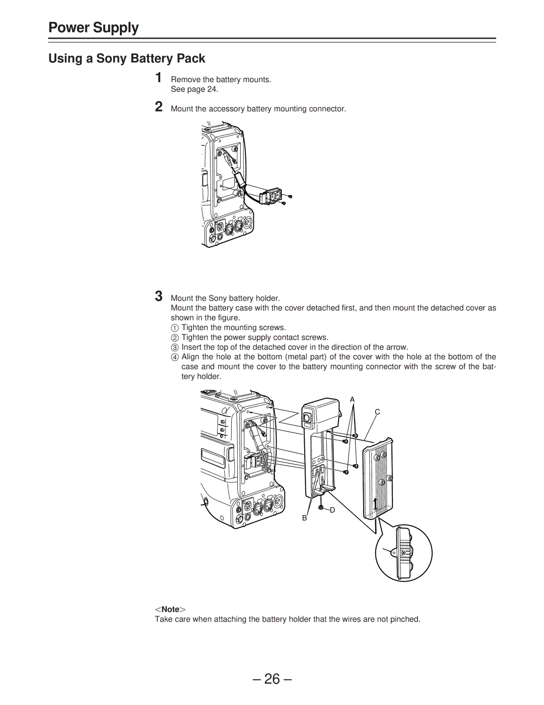 Panasonic AJ-D400 operating instructions Using a Sony Battery Pack 