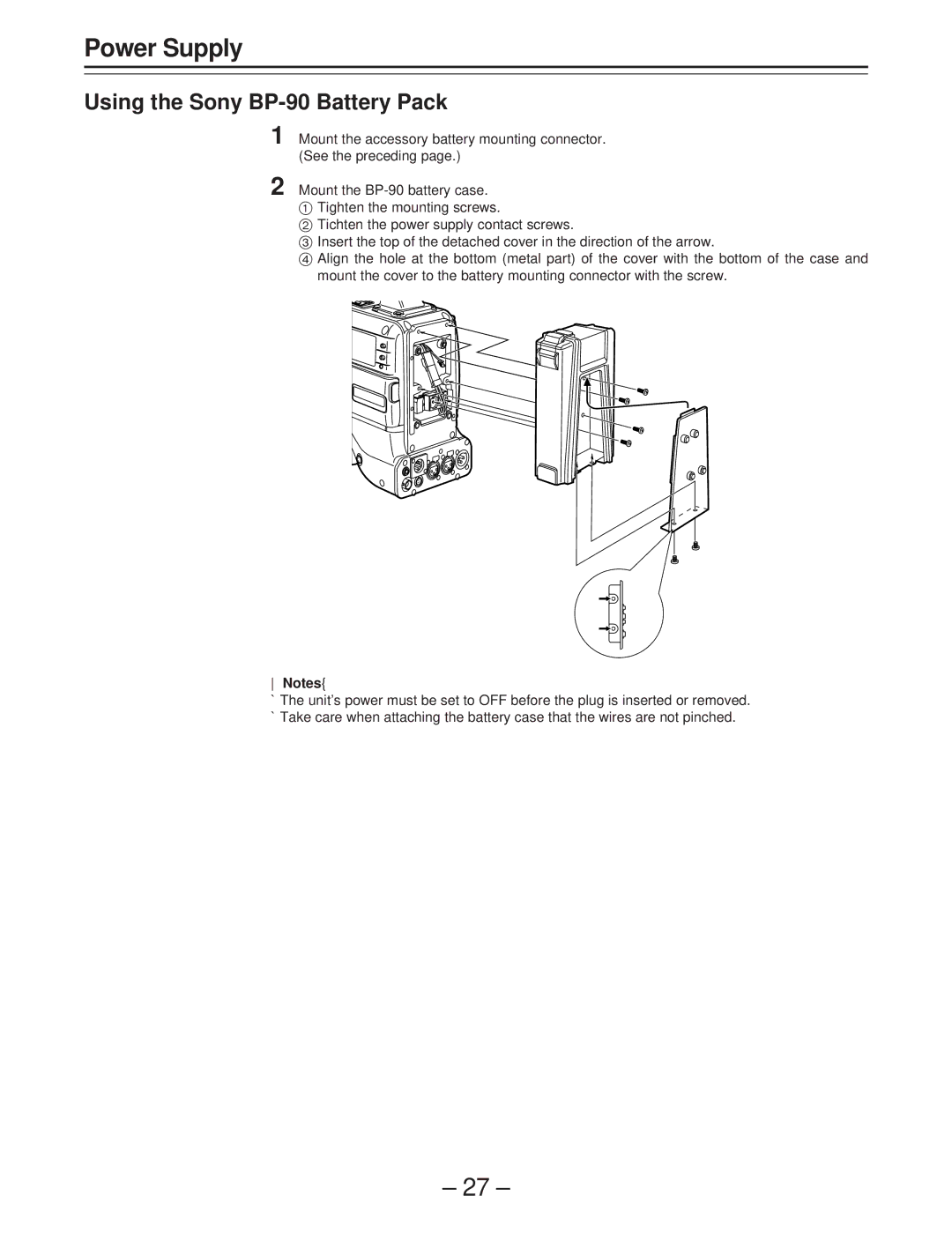 Panasonic AJ-D400 operating instructions Using the Sony BP-90 Battery Pack 