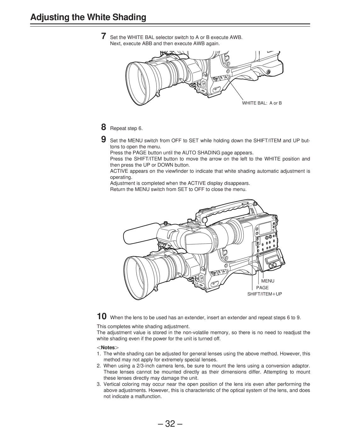 Panasonic AJ-D400 operating instructions White BAL a or B 