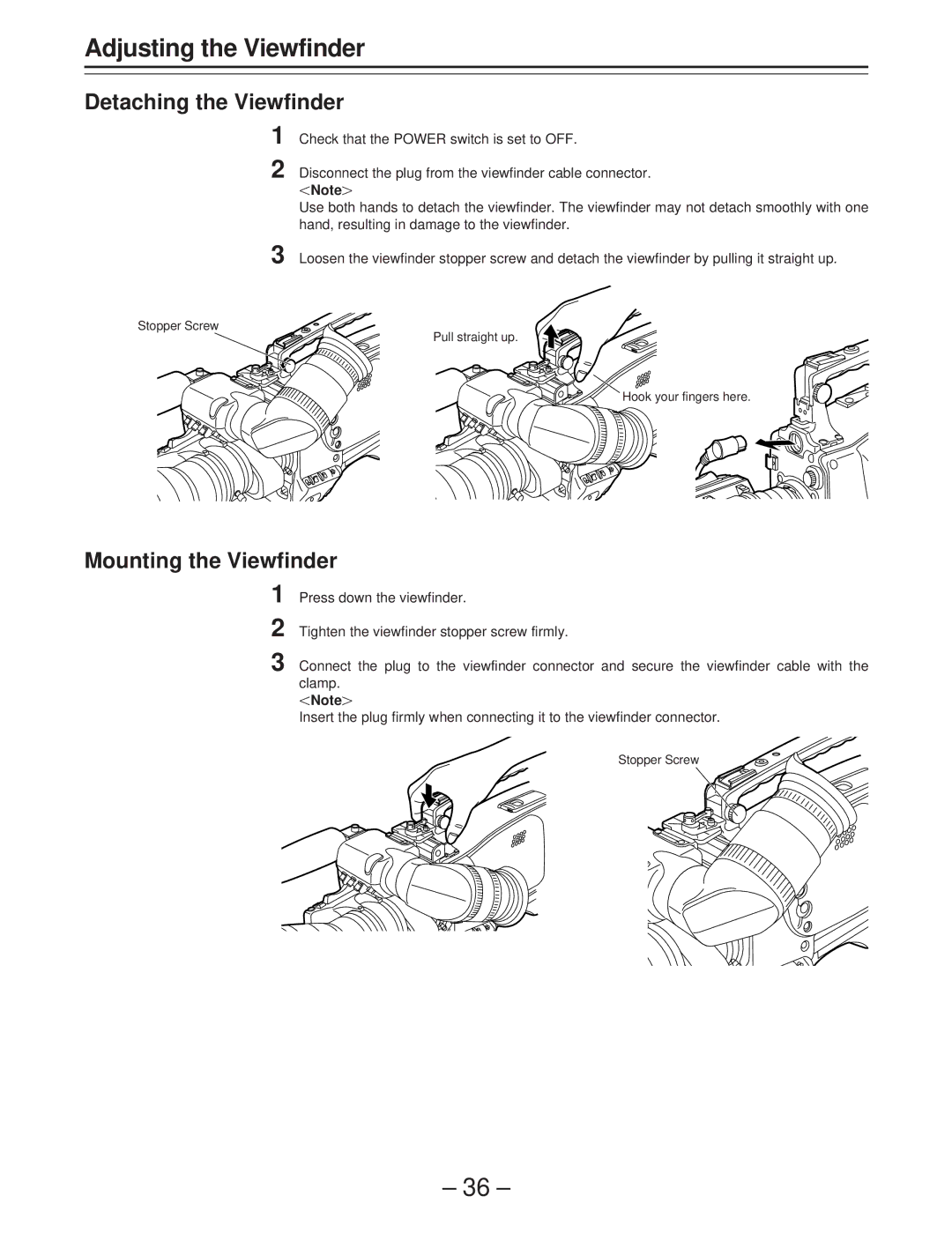 Panasonic AJ-D400 operating instructions Detaching the Viewfinder, Mounting the Viewfinder 