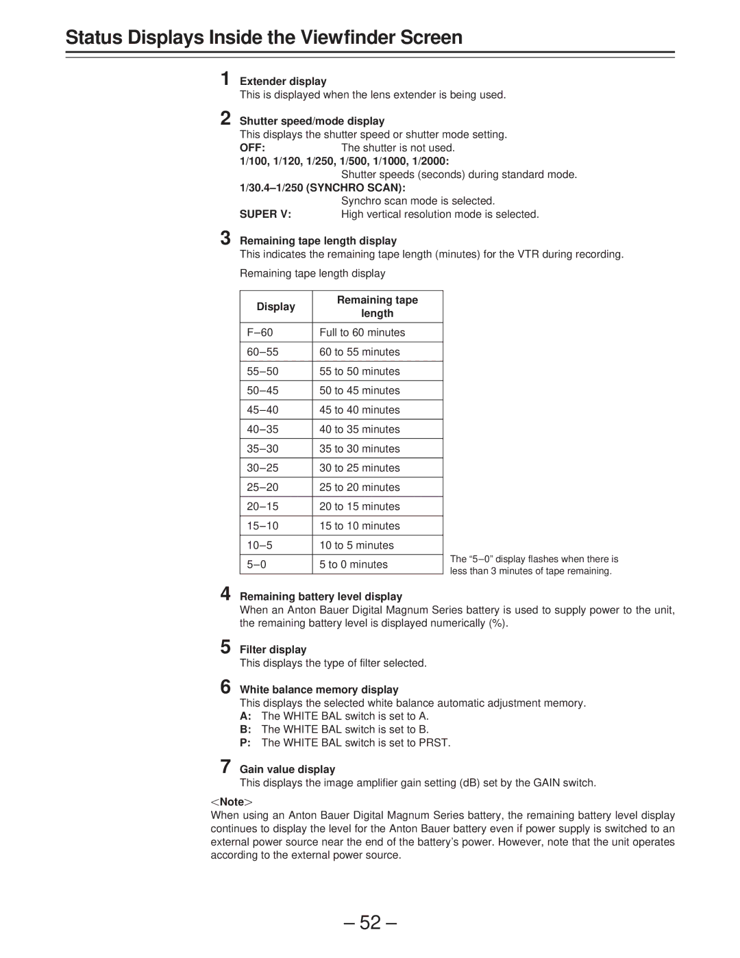 Panasonic AJ-D400 Extender display, Shutter speed/mode display, 100, 1/120, 1/250, 1/500, 1/1000, 1/2000, Filter display 